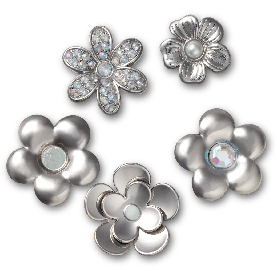Crocs sale | Monochrome Slvr Flwrs 5 Pack Jibbitz™ charms