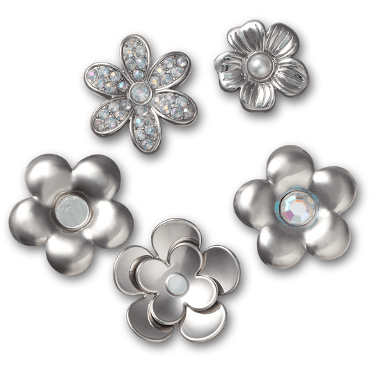 Crocs sale | Monochrome Slvr Flwrs 5 Pack Jibbitz™ charms
