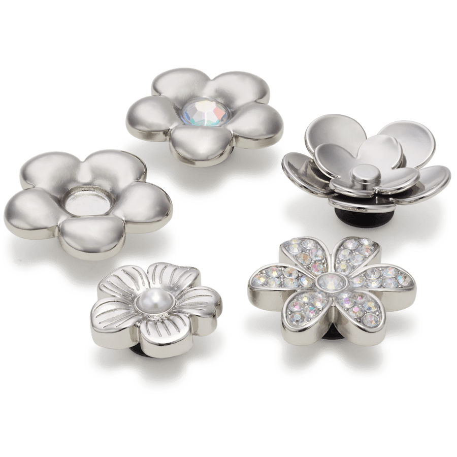 Crocs sale | Monochrome Slvr Flwrs 5 Pack Jibbitz™ charms