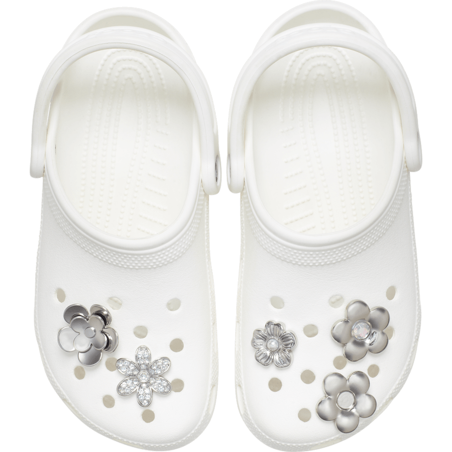 Crocs sale | Monochrome Slvr Flwrs 5 Pack Jibbitz™ charms