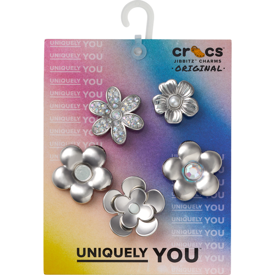 Crocs sale | Monochrome Slvr Flwrs 5 Pack Jibbitz™ charms