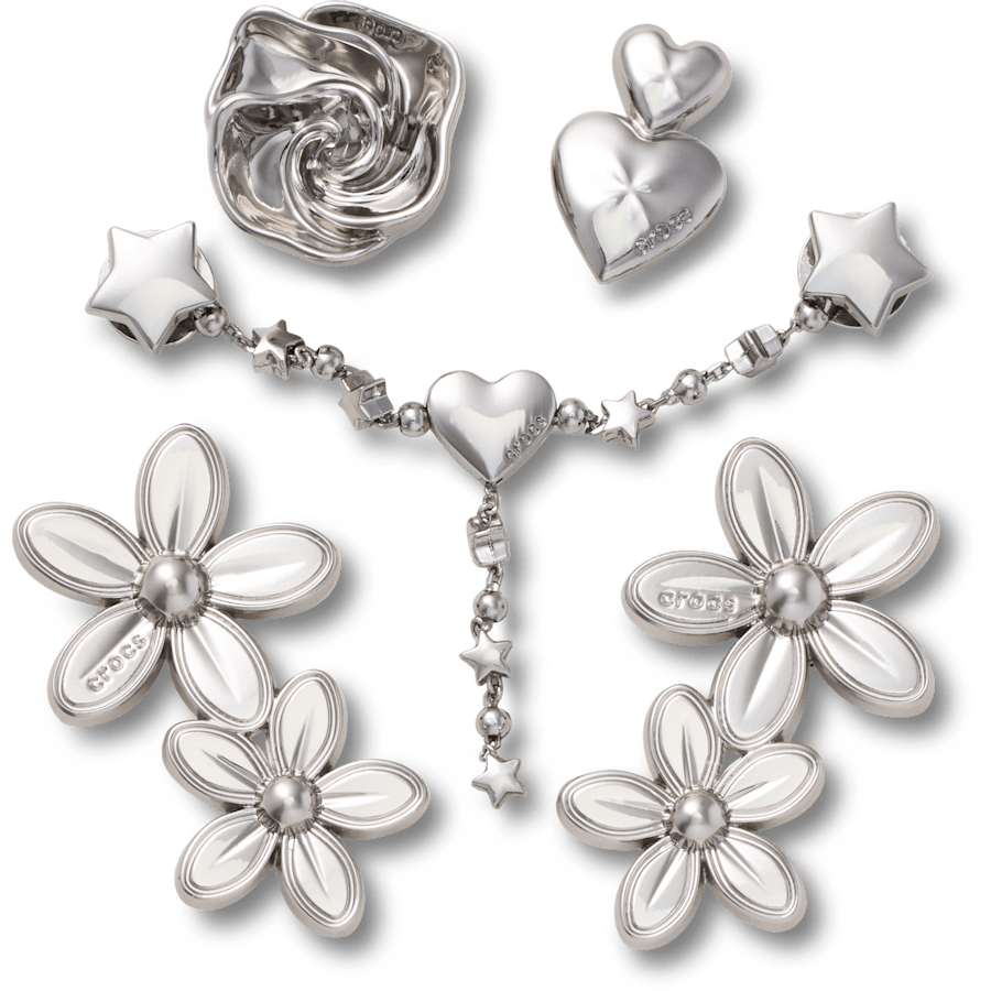 Crocs on sale | Silver Meta Floral 5 Pack Jibbitz™ charms