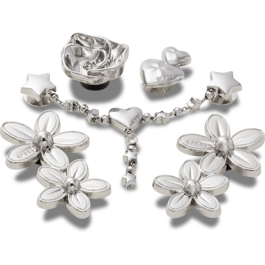Crocs on sale | Silver Meta Floral 5 Pack Jibbitz™ charms