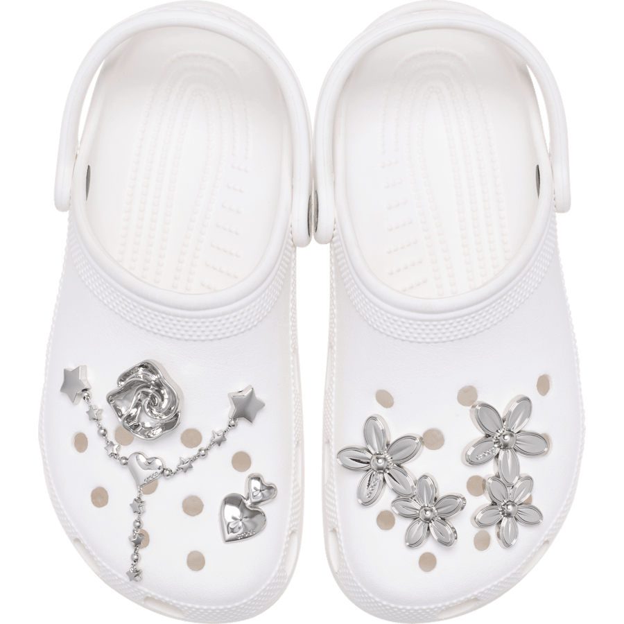 Crocs on sale | Silver Meta Floral 5 Pack Jibbitz™ charms