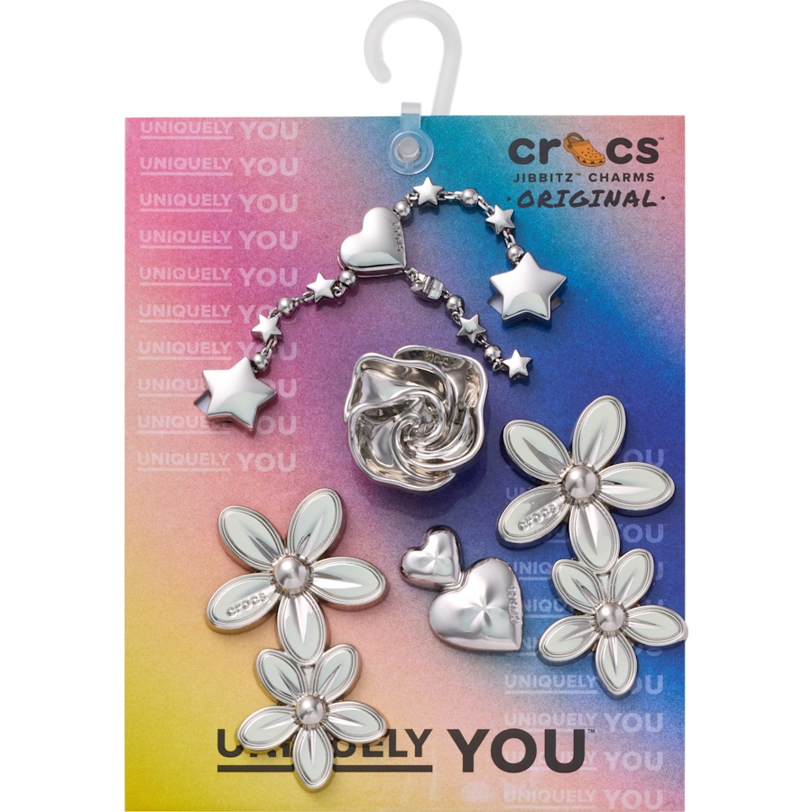 Crocs on sale | Silver Meta Floral 5 Pack Jibbitz™ charms